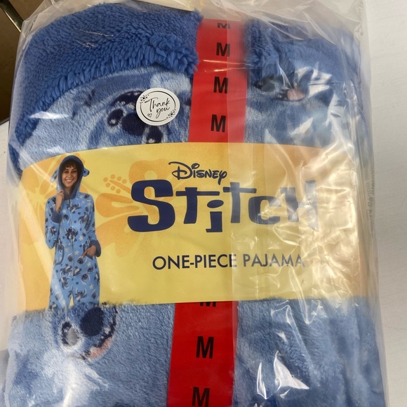 Disney Stitch One Piece Pajama Women’s Medium Blue Plush Hooded Onesie NWT - Picture 6 of 6
